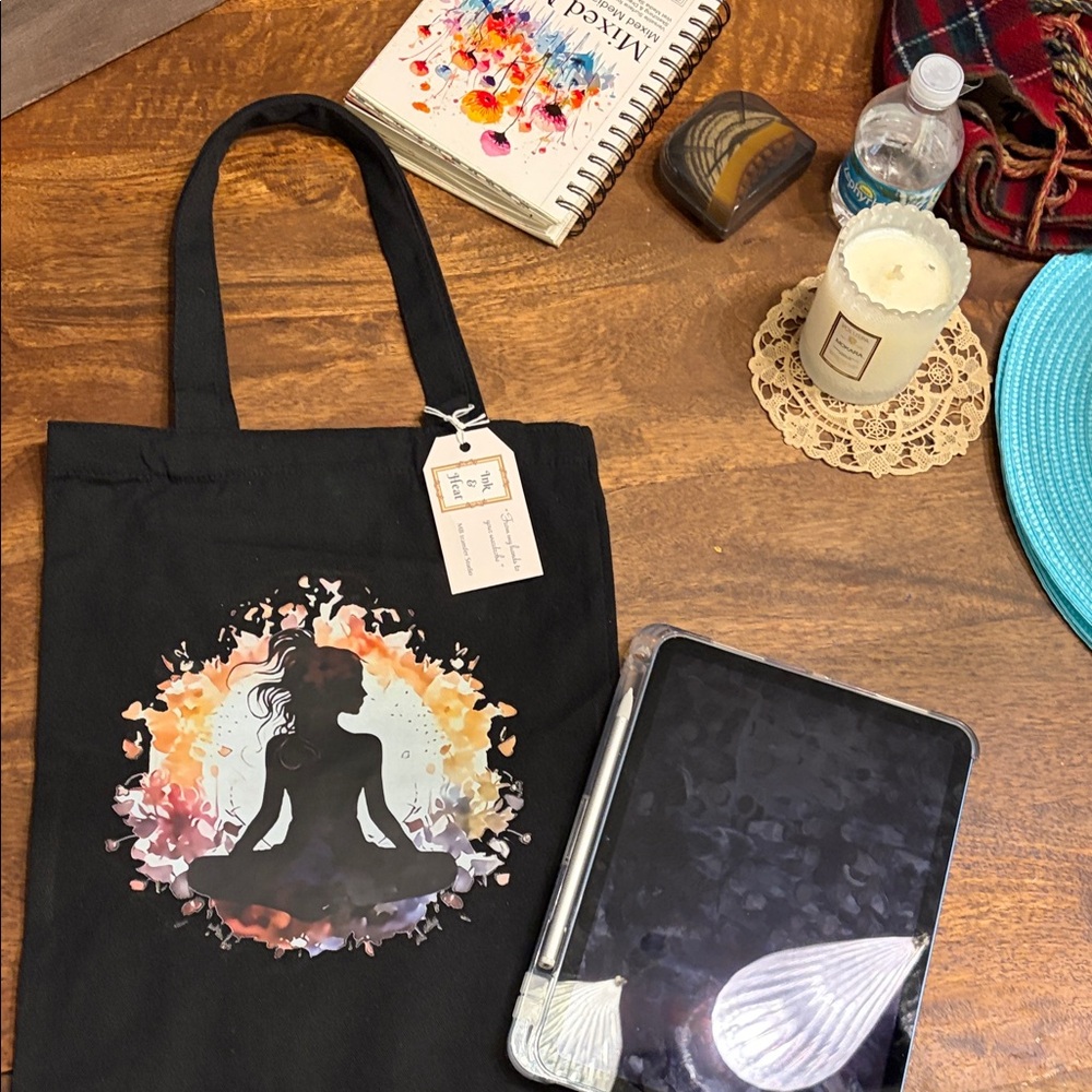 Black Tote Bag with Artistic Design - Picture 2 of 2